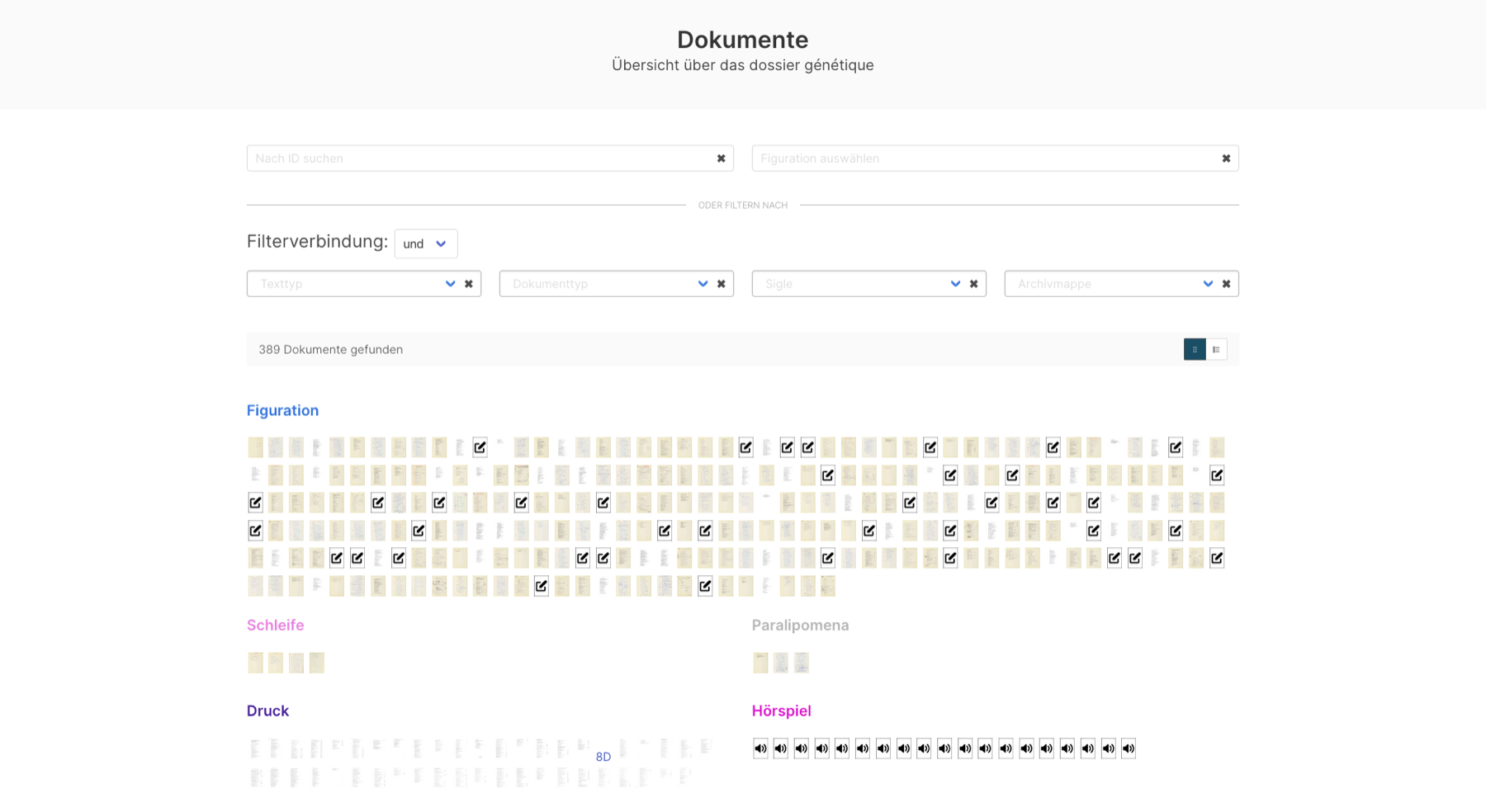 Gesamtansichten im Dokumentarchiv im Vergleich
