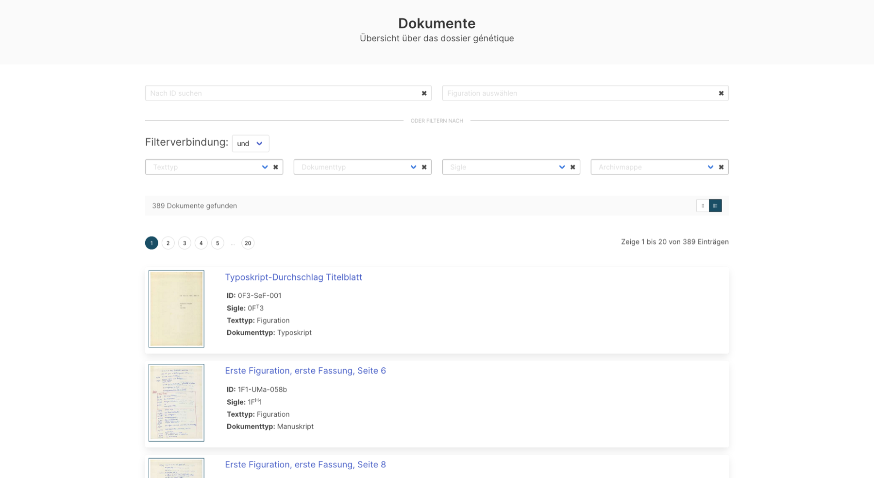 Gesamtansichten im Dokumentarchiv im Vergleich